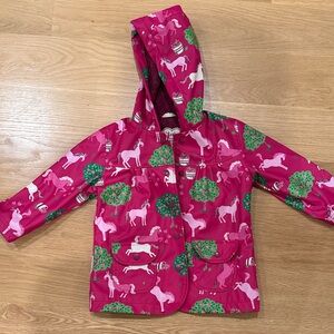 Hatley Pink Horse & Apple Orchard Raincoat, Size 3